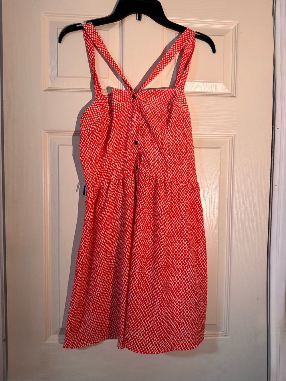 Iz Byer Red Printed Mini Dress with Cross-Back Straps Polka Dot